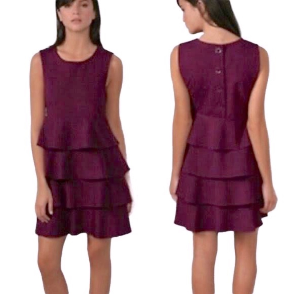 Theory Selma Ponte Knit Tiered Plum Dress